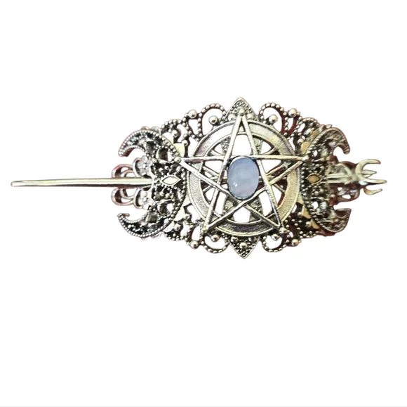 Silver Tone Pentacle Hair Pin - Picture 1 of 5